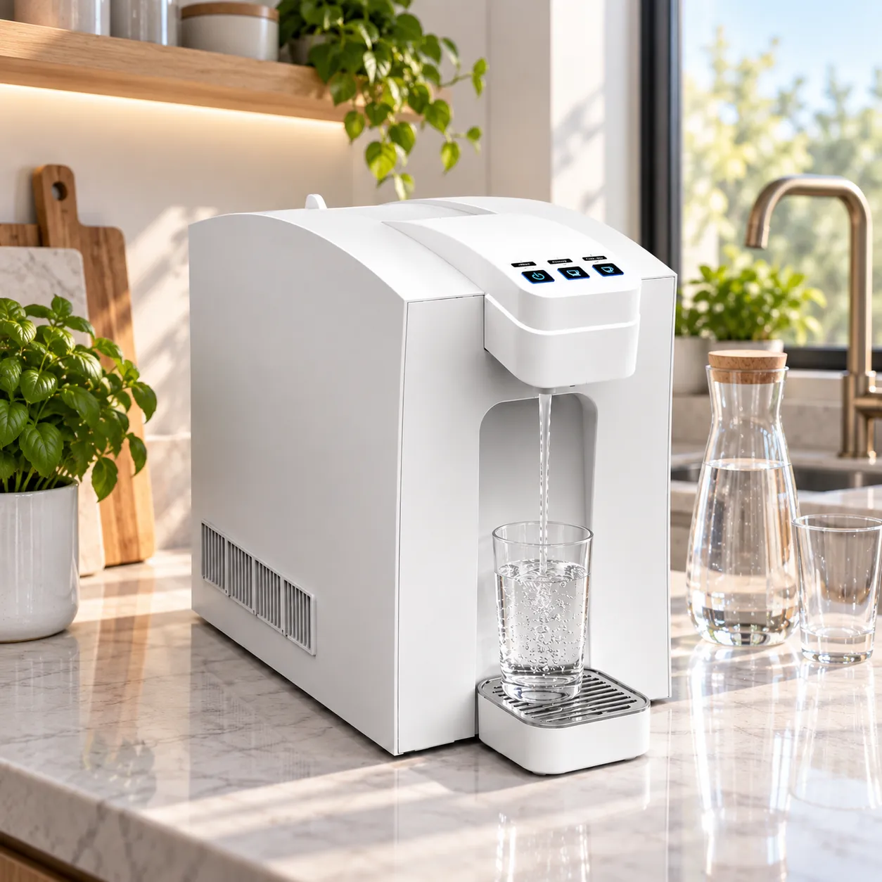 depuratore clearwater frigo gasatore con serbatoio esterno sopra cucina moderna